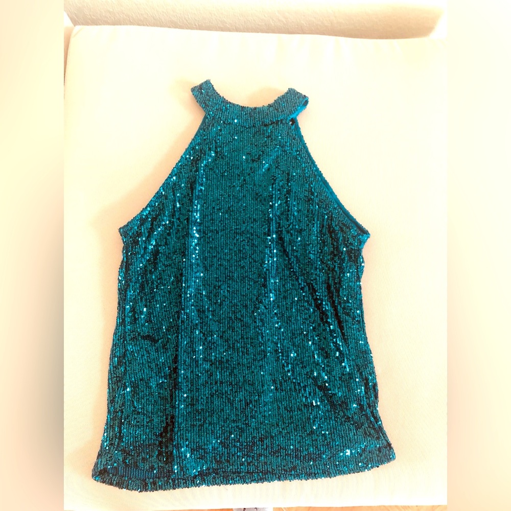 Turquoise sequined halter top